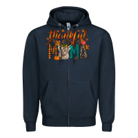 Navy thankful mama highland cow Zipper Hoodie - RacoonDesign