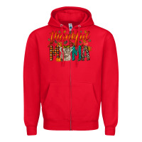 Red thankful mama highland cow Zipper Hoodie - RacoonDesign