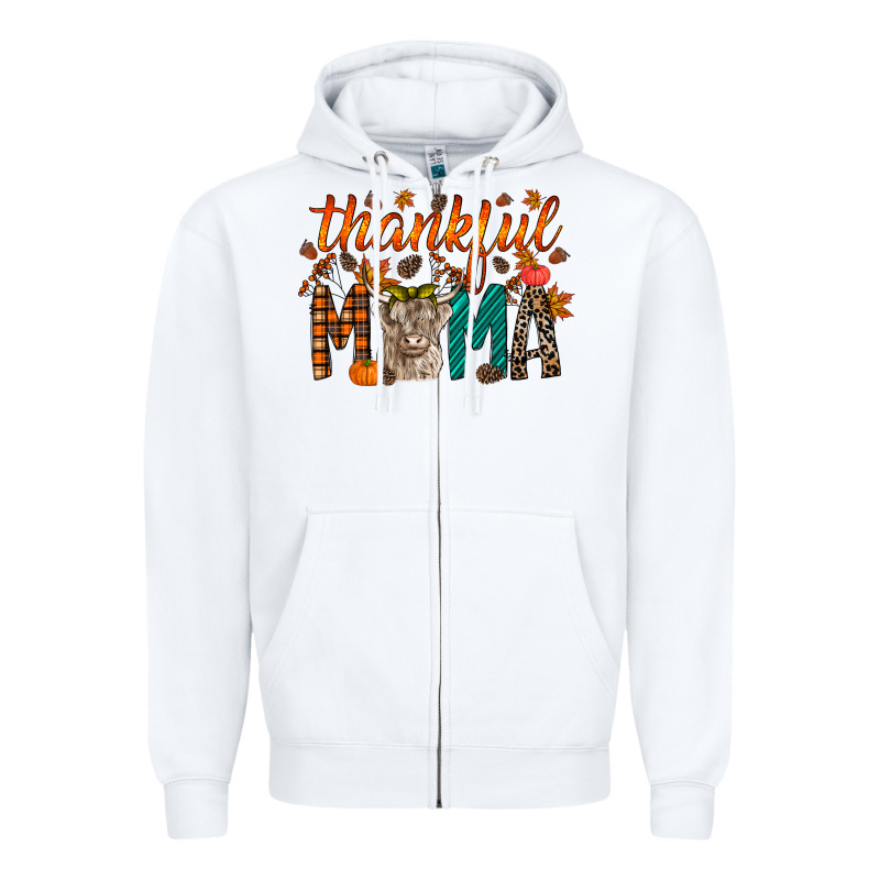 Thankful Mama Highland Cow Zipper Hoodie by RacoonDesign | Teevron
