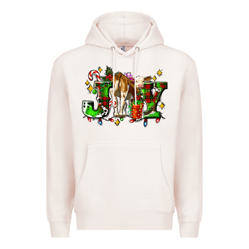 Joy With Baby Cow And Christmas Gifts Mistletoe Premium Hoodie by AdoDesignShop | Teevron