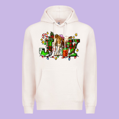Joy With Baby Cow And Christmas Gifts Mistletoe Premium Hoodie Designed By Adodesignshop