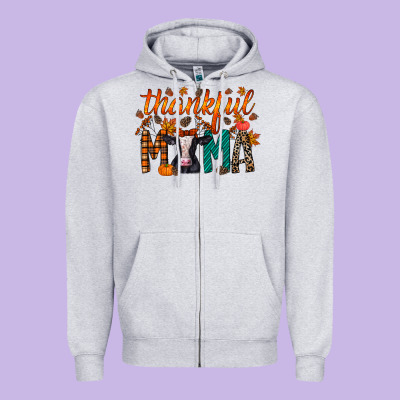 Thankful Mama Holstein Cow Zipper Hoodie Designed By Racoondesign