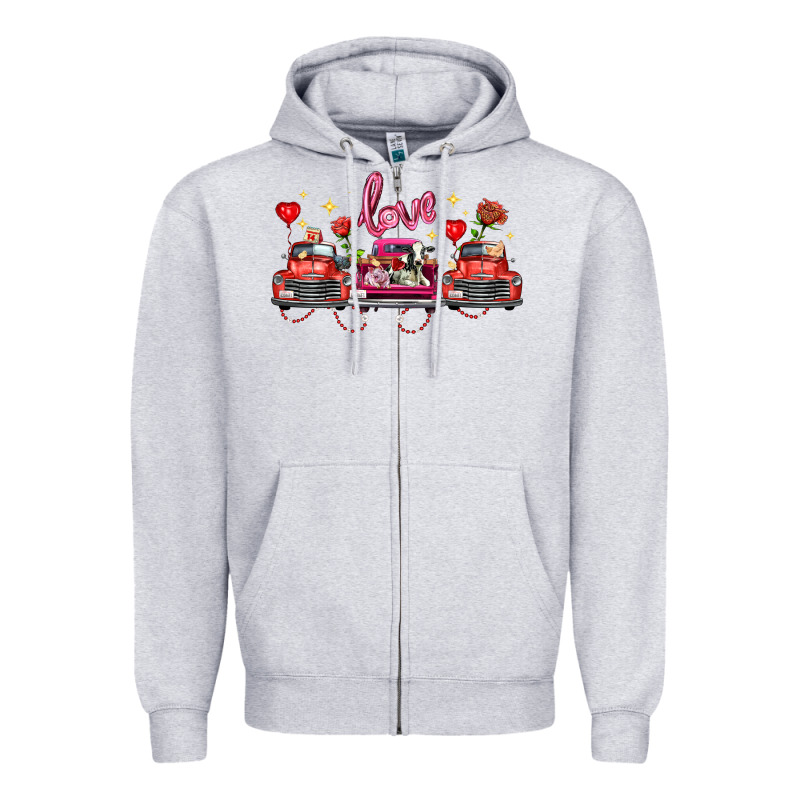 Valentine's Day Farm Trucks Farm Animals Zipper Hoodie by FaDigitalArtStudio | Teevron