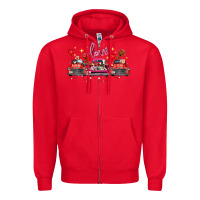 Red valentine's day farm trucks farm animals Zipper Hoodie - FaDigitalArtStudio