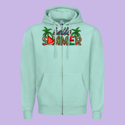 Hello Summer Zipper Hoodie Designed By Cowhidedigitalart