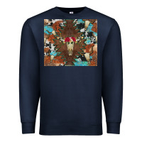 Navy western floral bullskull cowhide and leopard Premium Sweatshirt - Artiststas