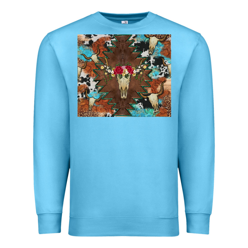 Western Floral Bullskull Cowhide And Leopard Premium Sweatshirt by Artiststas | Teevron