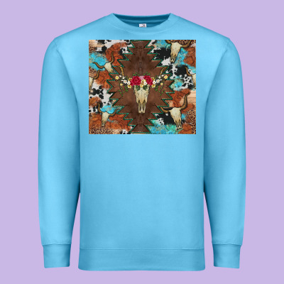 Western Floral Bullskull Cowhide And Leopard Premium Sweatshirt Designed By Artiststas