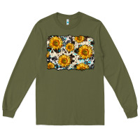 Army Green cowhide sunflower pattern Long Sleeve Tee - Zillion Design Studio