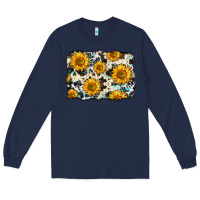 Navy cowhide sunflower pattern Long Sleeve Tee - Zillion Design Studio
