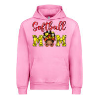 Fuchsia Pink Softball Mom And Afro Messy Bun Mom Urban Hoodie - BundleAndBundleShop
