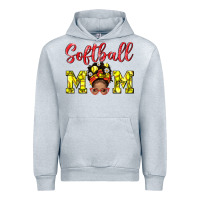 Heather Grey Softball Mom And Afro Messy Bun Mom Urban Hoodie - BundleAndBundleShop