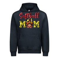 Navy Softball Mom And Afro Messy Bun Mom Urban Hoodie - BundleAndBundleShop