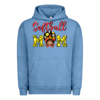 Pigment Pebble Blue Softball Mom And Afro Messy Bun Mom Urban Hoodie - BundleAndBundleShop