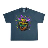 Midnight Navy Mardi Gras Dachshund Puppy with Mask Urban Heavy Tee - RanaPortraitStore