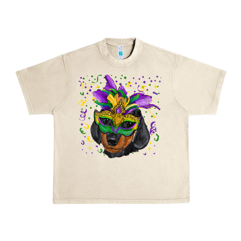 Mardi Gras Dachshund Puppy With Mask Urban Heavy Tee by RanaPortraitStore | Teevron