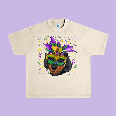 Mardi Gras Dachshund Puppy With Mask Urban Heavy Tee Designed By Ranaportraitstore