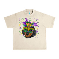 Sandshell Mardi Gras Dachshund Puppy with Mask Urban Heavy Tee - RanaPortraitStore