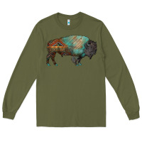 Army Green aztec bison Long Sleeve Tee - RanaPortraitStore