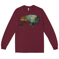 Burgundy aztec bison Long Sleeve Tee - RanaPortraitStore