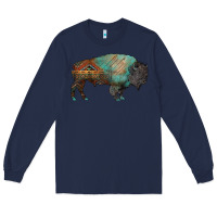 Navy aztec bison Long Sleeve Tee - RanaPortraitStore
