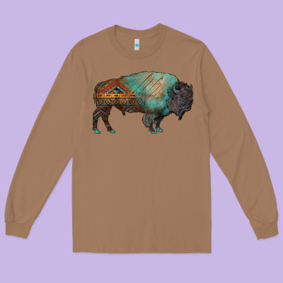 Aztec Bison Long Sleeve Tee Designed By Ranaportraitstore