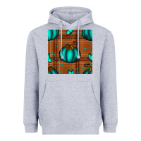 Heather Grey turquoise pumpkin plaid seamless pattern Heavyweight Hoodie - BundleAndBundleShop