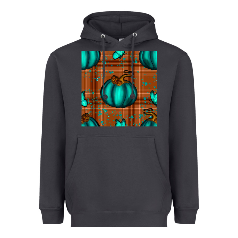 Turquoise Pumpkin Plaid Seamless Pattern Heavyweight Hoodie by BundleAndBundleShop | Teevron