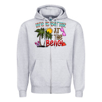 Heather Grey life is better at the beach Zipper Hoodie - CowhideDigitalArt