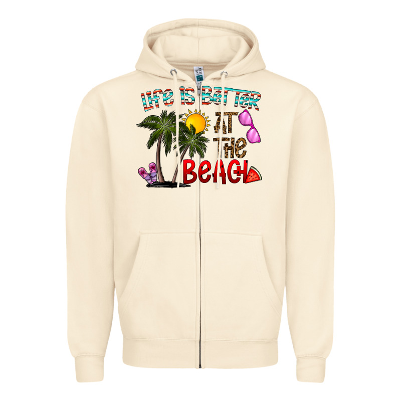 Life Is Better At The Beach Zipper Hoodie by CowhideDigitalArt | Teevron