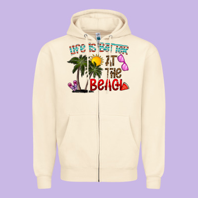 Life Is Better At The Beach Zipper Hoodie Designed By Cowhidedigitalart