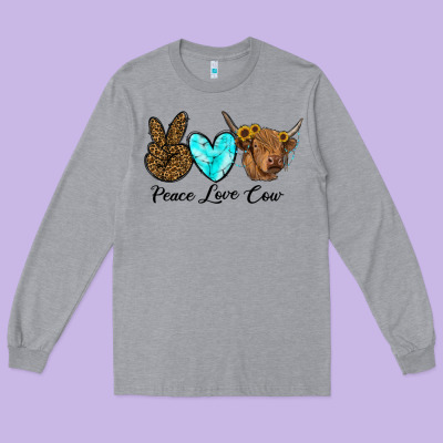 Peace Love Cow Long Sleeve Tee Designed By Ranaportraitstore