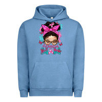 Pigment Pebble Blue Warrior Mom Messy Bun With Flowers Urban Hoodie - BundleAndBundleShop