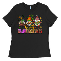 Black happy hallothanksmas gnomes Ladies Tee - AdoDesignShop