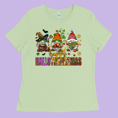 Happy Hallothanksmas Gnomes Ladies Tee Designed By Adodesignshop