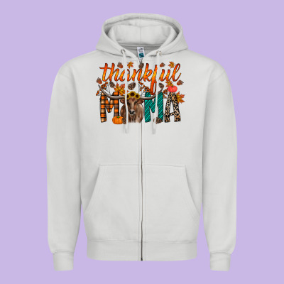 Thankful Mama Longhorn Zipper Hoodie Designed By Racoondesign