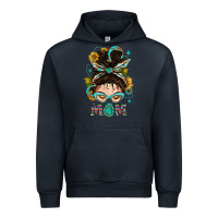 Navy Western Messy Bun Mom With Sunflower Urban Hoodie - BundleAndBundleShop