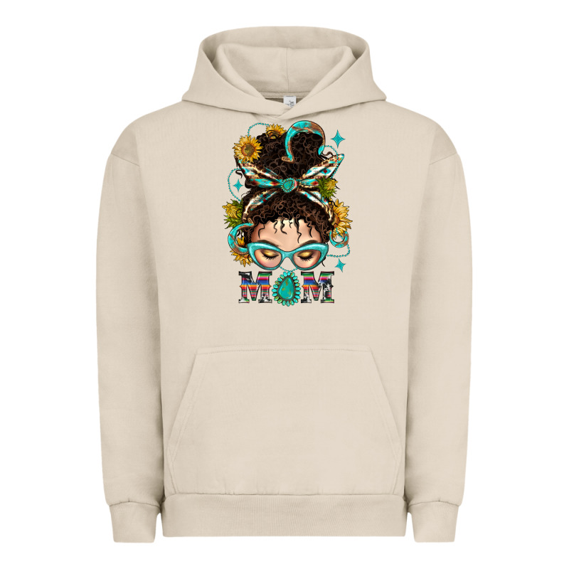 Western Messy Bun Mom With Sunflower Urban Hoodie by BundleAndBundleShop | Teevron