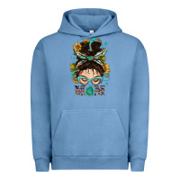 Pigment Pebble Blue Western Messy Bun Mom With Sunflower Urban Hoodie - BundleAndBundleShop