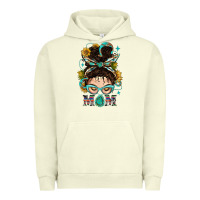 Pigment Pistachio Western Messy Bun Mom With Sunflower Urban Hoodie - BundleAndBundleShop