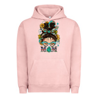 Pigment Salmon Western Messy Bun Mom With Sunflower Urban Hoodie - BundleAndBundleShop