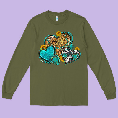 Western Turquoise Hearts Long Sleeve Tee Designed By Zillion Design Studio