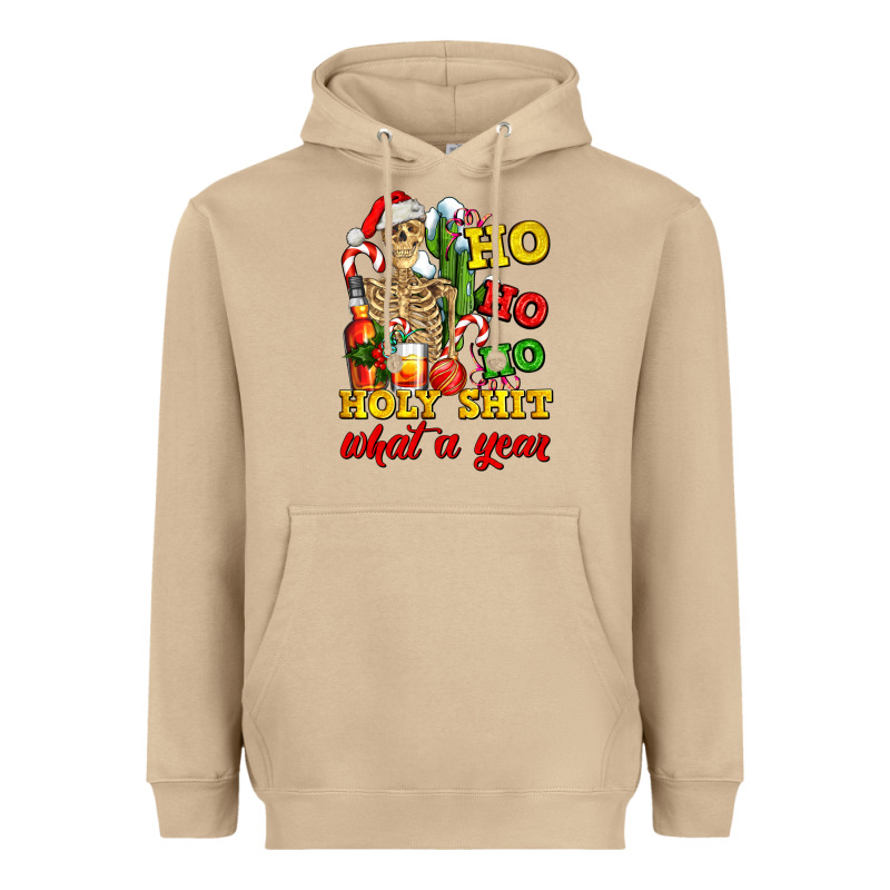 Christmas Ho Ho Ho Holy Shit What A Year Skeleton Heavyweight Hoodie by AdoDesignShop | Teevron