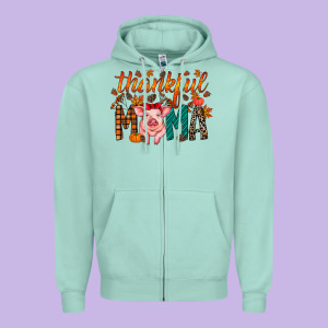 Thankful Mama Pig Zipper Hoodie Designed By Racoondesign