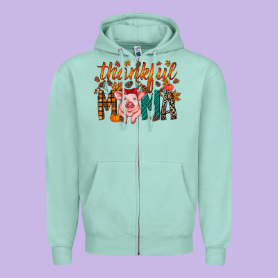 Thankful Mama Pig Zipper Hoodie Designed By Racoondesign