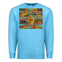Ocean Blue sunflower serape wood and cowhide Premium Sweatshirt - Artiststas