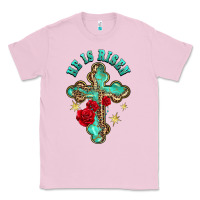 Bubblegum Pink he is risen cross with roses Classic Tee - BarkalooDesign