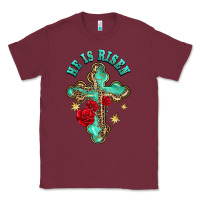 Burgundy he is risen cross with roses Classic Tee - BarkalooDesign