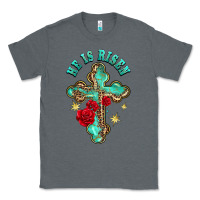Charcoal Heather he is risen cross with roses Classic Tee - BarkalooDesign