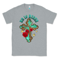 Heather Grey he is risen cross with roses Classic Tee - BarkalooDesign